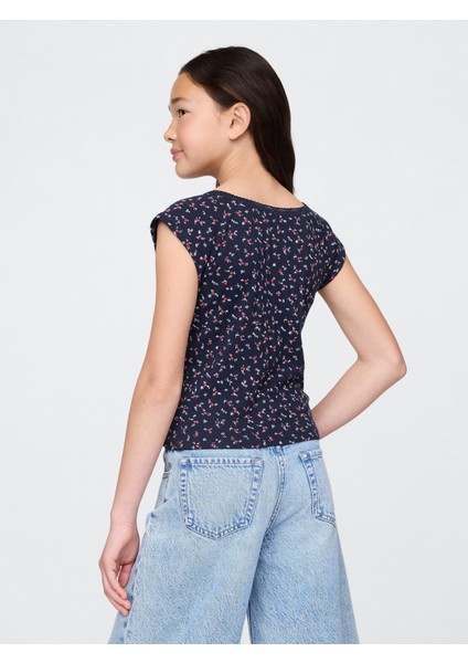 Kız Çocuk Lacivert Pointelle T-Shirt modelleri