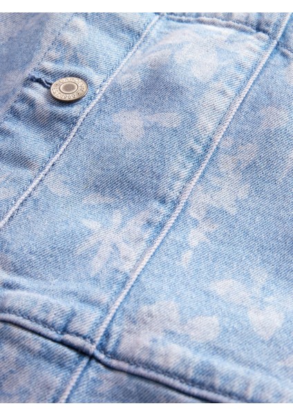 Kız Çocuk Açık Mavi Denim Çiçekli Elbise