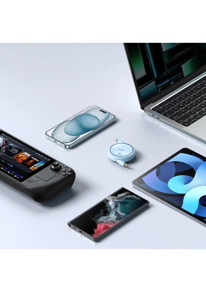 Mini Makaralı Type-C To Type-C 100W Şarj Kablosu 1m Galaxy Blue