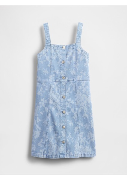 Kız Çocuk Açık Mavi Denim Çiçekli Elbise