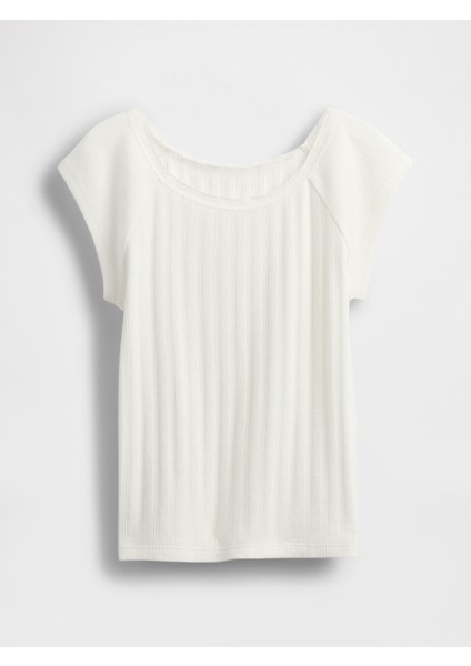 Kız Çocuk Kırık Beyaz Pointelle T-Shirt fırsatları