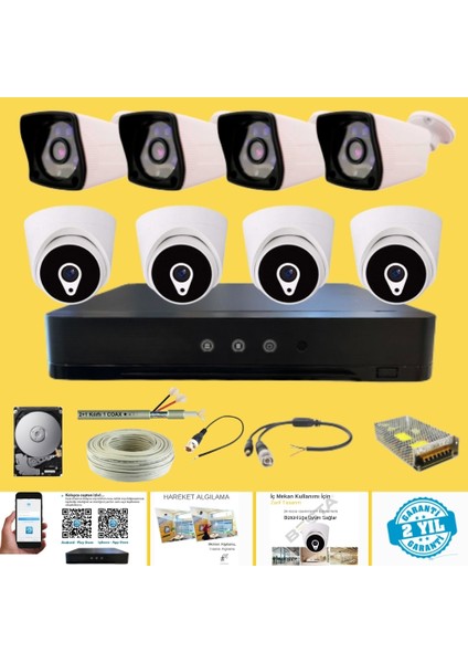 4 Iç 4 Dış 8 Kameralı 500 GB HDD Dahil Ahd Güvenlik Seti - ST50082
