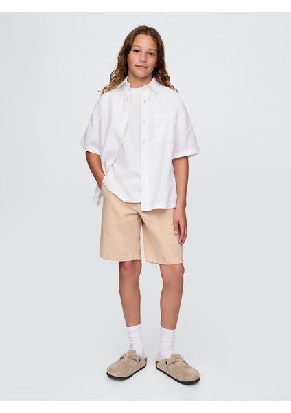 Erkek Çocuk Bej 8" Keten Karışımlı Şort