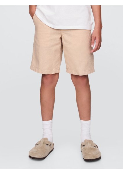 Erkek Çocuk Bej 8" Keten Karışımlı Şort fırsatları