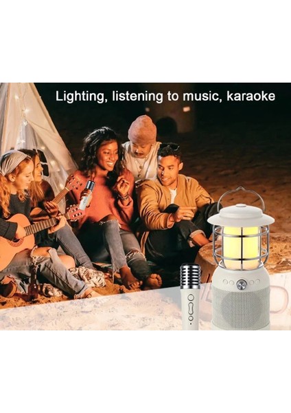 Vintage Lamba 3′ü 1 Arada 1 Adet Mikrofon Tf-Card Bluetooth Kamp Lambası Dış Mekan Karaoke Hoparlör