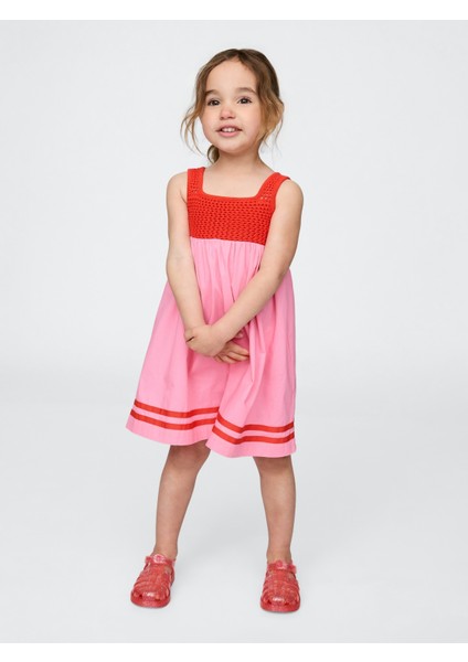 Kız Bebek Pembe Örgü Detaylı Elbise