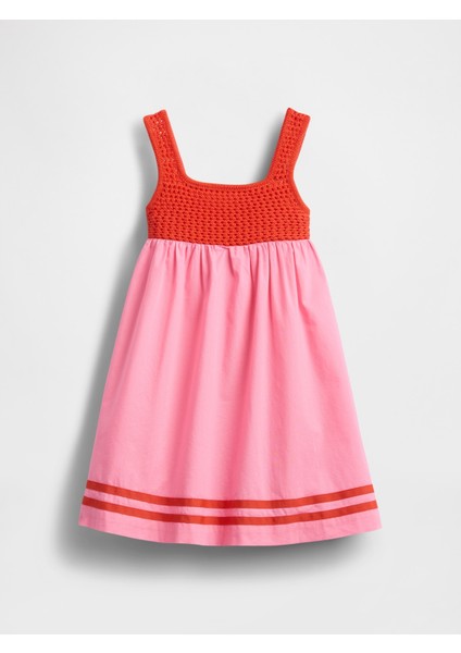 Kız Bebek Pembe Örgü Detaylı Elbise modelleri