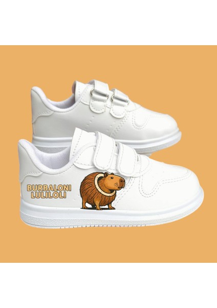 Loliloli Baskılı Beyaz Bantlı Çocuk Spor Ayakkabı Sneaker