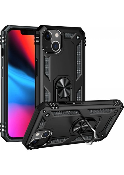 Iphone 14 Plus Kılıf Sofya Yüzüklü Silikon Kapak - Siyah Bstmy