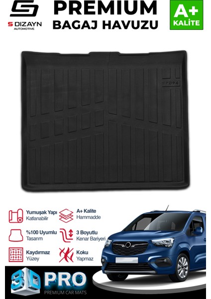 Opel Combo E Seperatörsüz 3D Pro Bagaj Havuzu 2019 Üzeri A+ Kalite