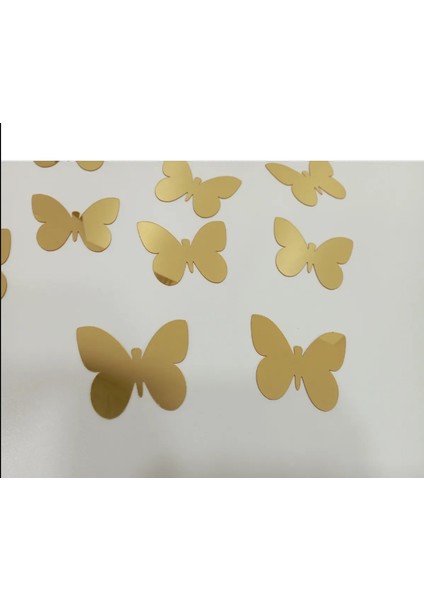 Dekoratif Kelebek Aynalı Gold Pleksi Dekorasyon Ürünü (12 Adet) 5X6cm (Kendinden Yapışkanlı)