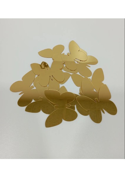 Dekoratif Kelebek Aynalı Gold Pleksi Dekorasyon Ürünü (12 Adet) 5X6cm (Kendinden Yapışkanlı)