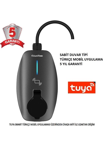 22KW V3 Türkçe Mobil Uygulama 5 Yıl Garanti Sabit Duvar Tipi Elektrikli Araç Şarj Cihazı(DÖNÜŞTÜRÜCÜ ADAPTÖR VE TAŞIMA ÇANTASI YOKTUR)