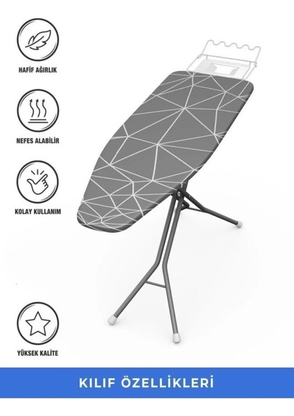 Ütü Masası Kılıfı Örtüsü Bezi Geometrik Desenli Ince Süngerli Ayarlanabilir 45X135 cm