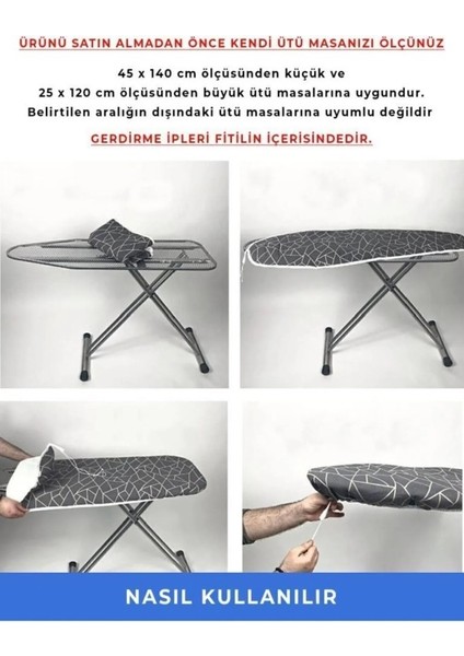 Ütü Masası Kılıfı Örtüsü Bezi Geometrik Desenli Ince Süngerli Ayarlanabilir 45X135 cm