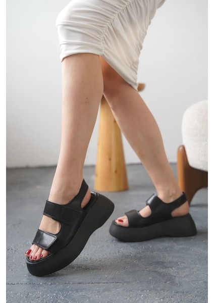 Kadın Danny Kalın Tabanlı Sandalet - Siyah-Deri