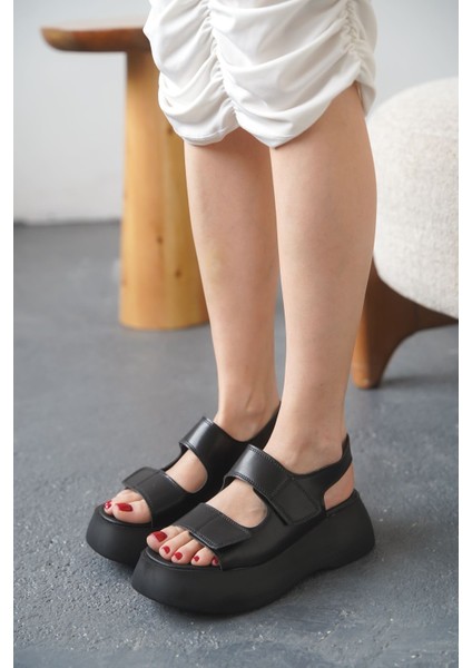 Kadın Danny Kalın Tabanlı Sandalet - Siyah-Deri fırsatları