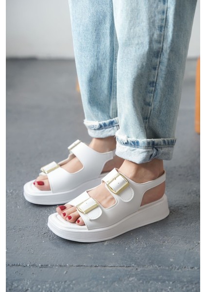 Kadın Zero Tokalı Kalın Tabanlı Sandalet - Beyaz fırsatları