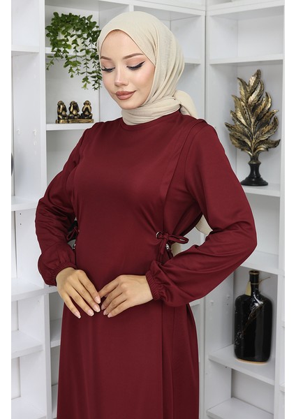 Büzgülü Elbise 5110-09 Bordo modelleri