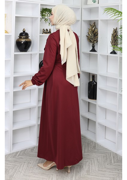 Büzgülü Elbise 5110-09 Bordo indirimleri