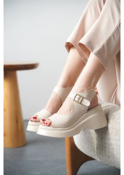 Kadın Alex Kalın Tabanlı Sandalet - Ten Deri