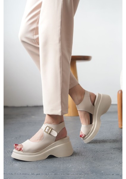 Kadın Alex Kalın Tabanlı Sandalet - Ten Deri fırsatları