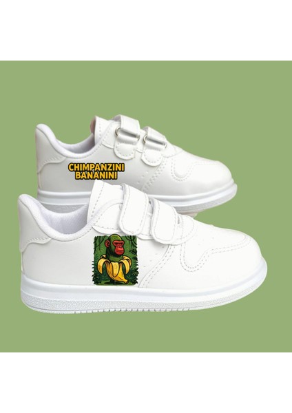 Bananini Baskılı Beyaz Bantlı Çocuk Spor Ayakkabı Sneaker