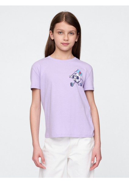 Kız Çocuk Lila Grafik T-Shirt
