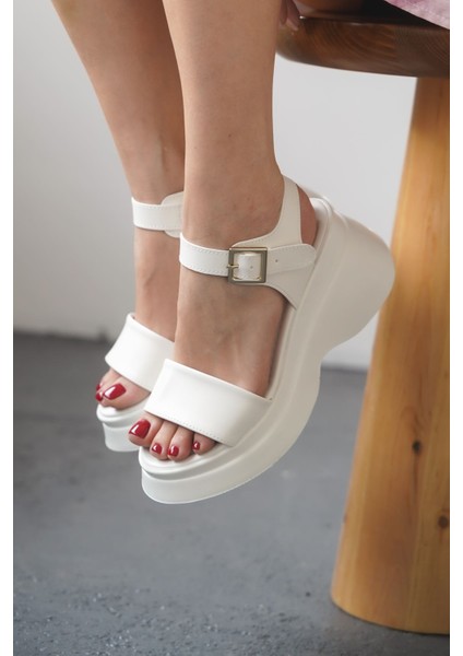 Kadın Silva Kalın Tabanlı Sandalet - Beyaz