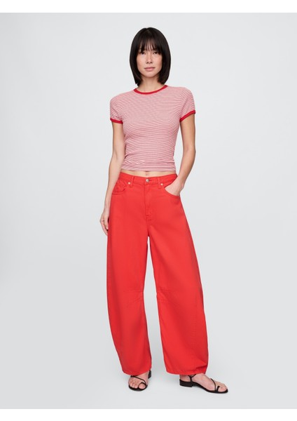 Kadın Kırmızı High Rise Ultrasoft Horseshoe Jean Pantolon