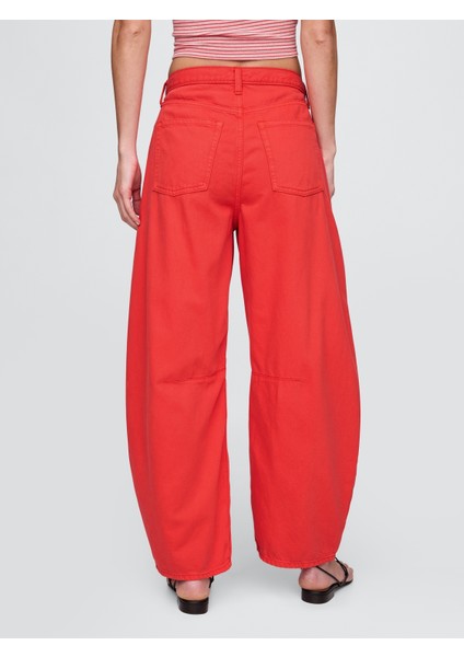 Kadın Kırmızı High Rise Ultrasoft Horseshoe Jean Pantolon indirimleri