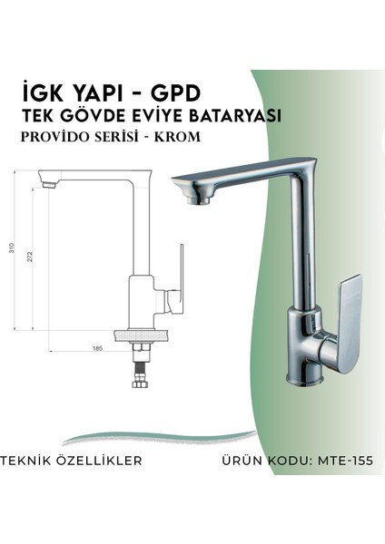 Igk Yapı - Gpd Provido Tek Gövde Eviye Bataryası (MTE155)