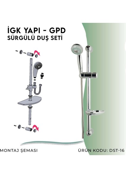 Igk Yapı - Gpd Sürgülü Duş Seti (3 Fonksiyonlu Ø75) (DST16)