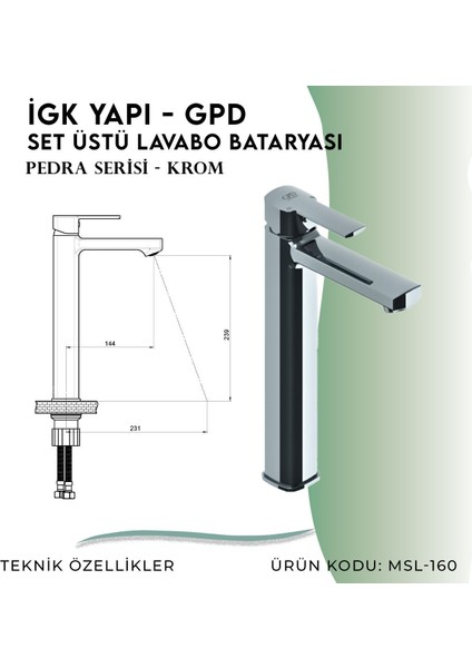 Igk Yapı - Gpd Pedra Set Üstü Lavabo Bataryası (MSL160)