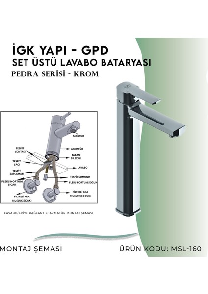 Igk Yapı - Gpd Pedra Set Üstü Lavabo Bataryası (MSL160)