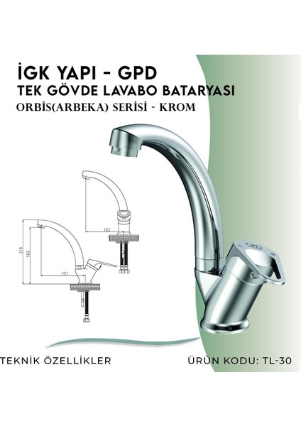 Igk Yapı - Gpd Orbis Tek Gövde Lavabo Bataryası (TL30)