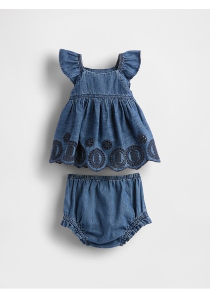 Bebek Mavi Denim Eyelet Outfit Set modelleri