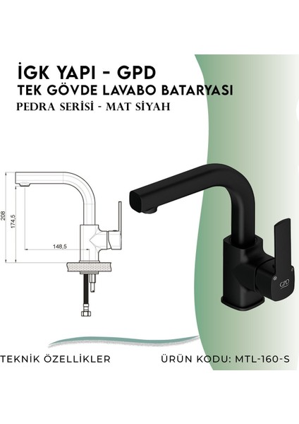 Igk Yapı - Gpd S Pedra Tek Gövde Lavabo Bataryası (MTL160-S)