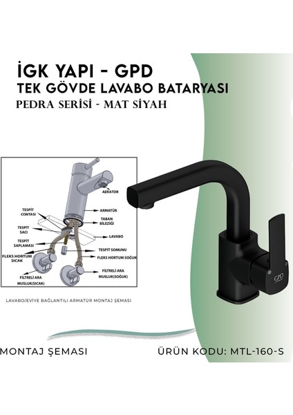 Igk Yapı - Gpd S Pedra Tek Gövde Lavabo Bataryası (MTL160-S)