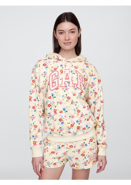 Kadın Çiçek Desenli Gap Logo Relaxed Havlu Kumaş Sweatshirt