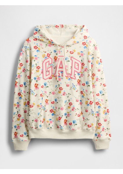 Kadın Çiçek Desenli Gap Logo Relaxed Havlu Kumaş Sweatshirt