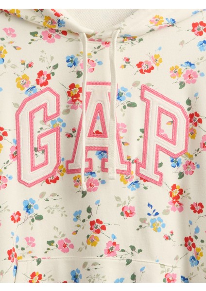 Kadın Çiçek Desenli Gap Logo Relaxed Havlu Kumaş Sweatshirt
