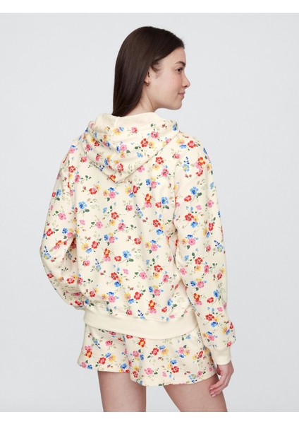 Kadın Çiçek Desenli Gap Logo Relaxed Havlu Kumaş Sweatshirt