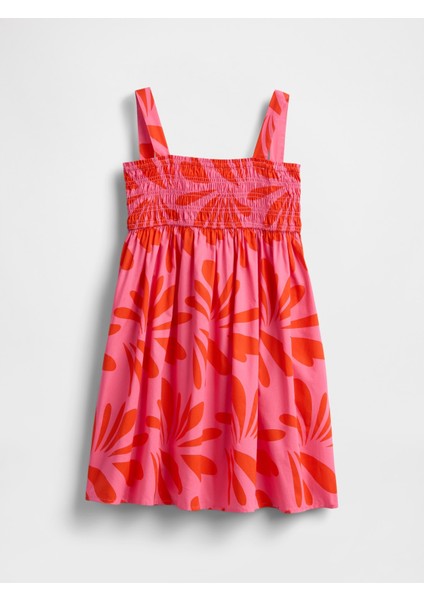 Kız Çocuk Pembe Smocked Poplin Elbise