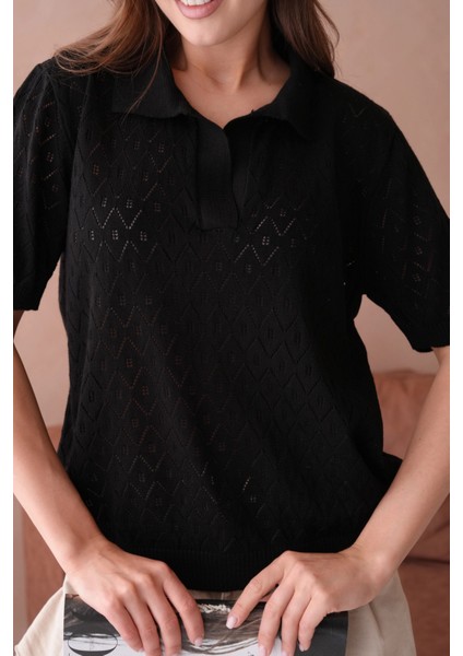 Kısa Kol Salaş Yazlık Polo Yaka Triko T-Shirt fiyatları