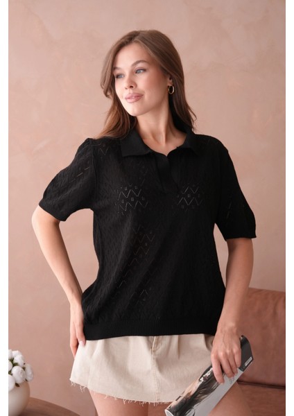 Kısa Kol Salaş Yazlık Polo Yaka Triko T-Shirt modelleri