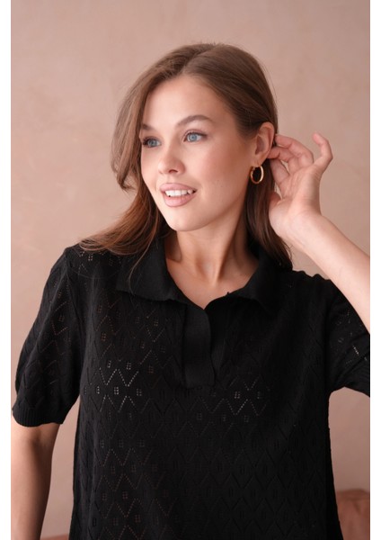 Kısa Kol Salaş Yazlık Polo Yaka Triko T-Shirt indirimleri