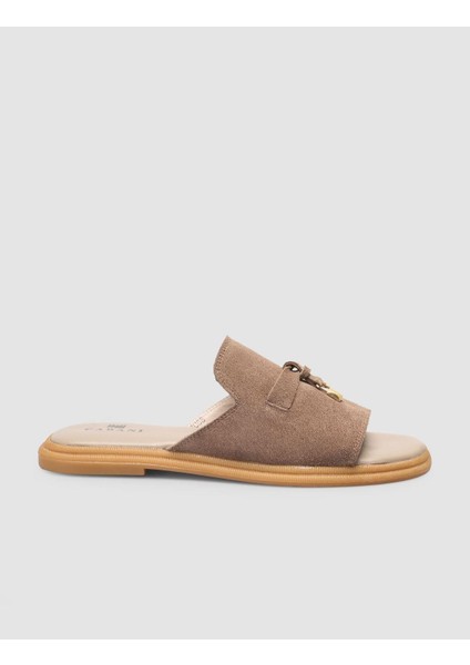 %100 Hakiki Deri Kahverengi Kadın Terlik