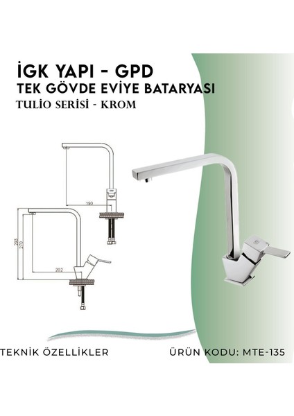 Igk Yapı - Gpd Tulio Tek Gövde Eviye Bataryası (MTE135)