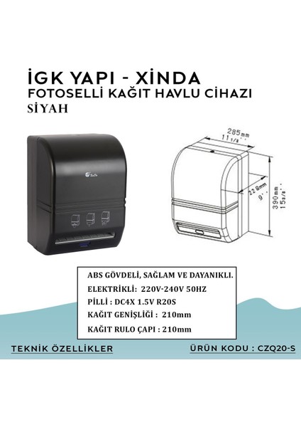 Igk Yapı – Xinda Fotoselli Siyah Kağıt Havlu Makinesi (CZQ20-S)